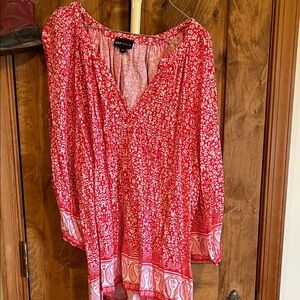 Jones New York Red Printed V-Neck Tunic Top